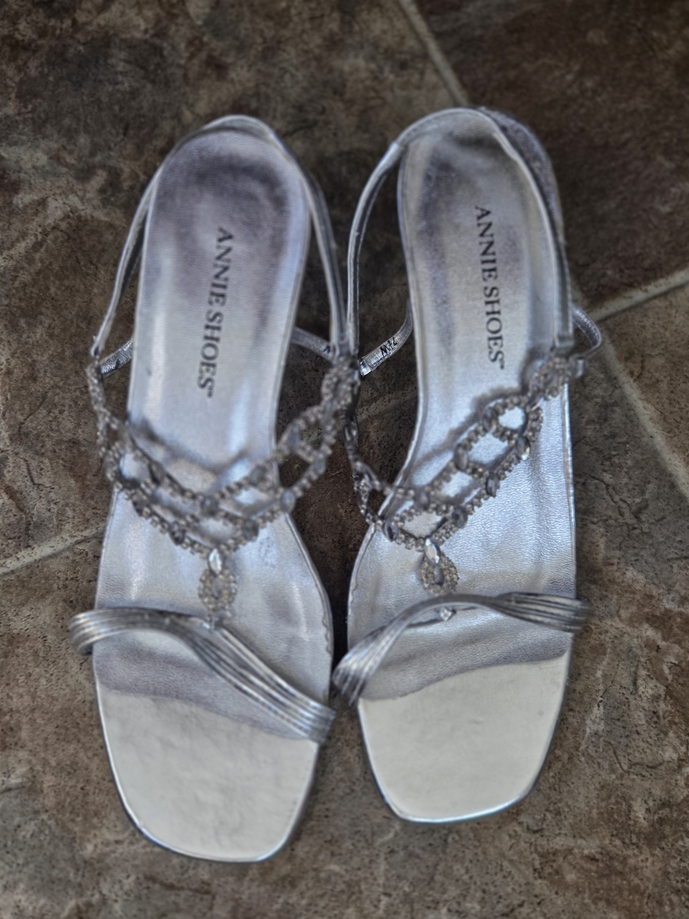 Silver Beaded T-Strap Sandals